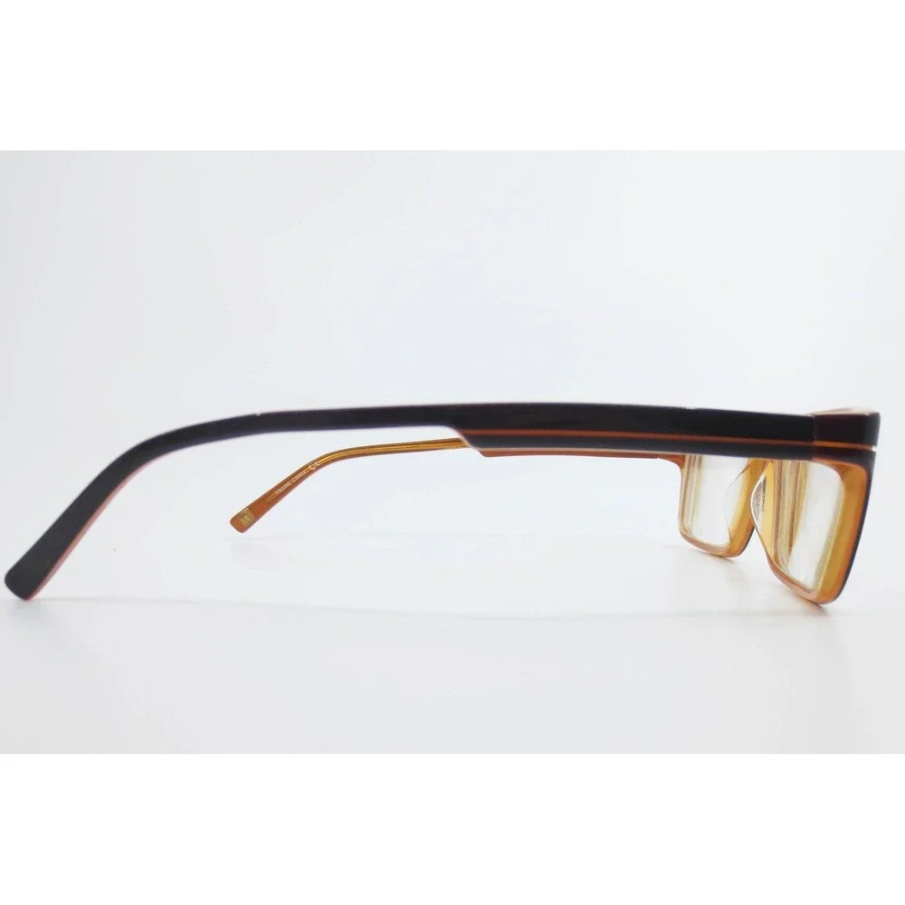 Marchon NYC Downtown Leonard 210 Brown Amber Rectangular Eyeglasses 52-17-140